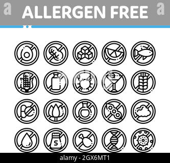 Produits sans allergènes fine ligne Vector Icons Set Illustration de Vecteur