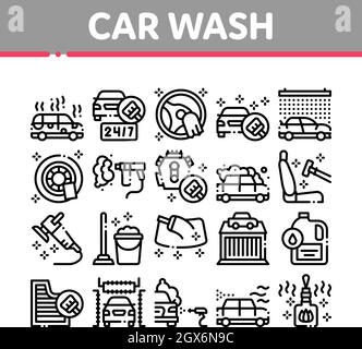 Lavage de voiture icônes de collecte de service automatique définir le vecteur Illustration de Vecteur