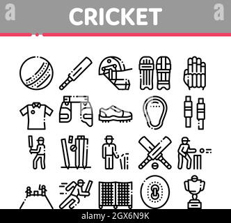 Jeu de Cricket Éléments Collection Icons Set Vector Illustration de Vecteur