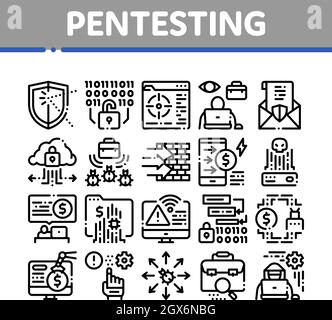 Les icônes de la collection de logiciels Pentest permettent de définir le vecteur Illustration de Vecteur