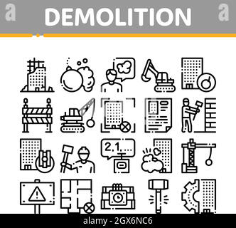 Icônes De La Collection De Bâtiments De Démolition - Définir Le Vecteur Illustration de Vecteur