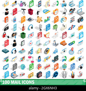 100 mail icons set, style 3D isométrique Illustration de Vecteur