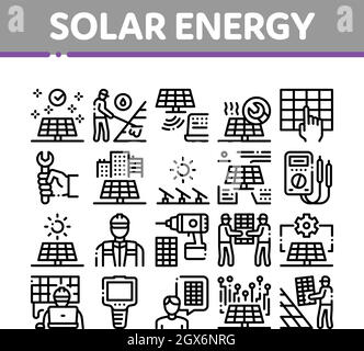 Les icônes de collecte des techniciens en énergie solaire permettent de définir le vecteur Illustration de Vecteur