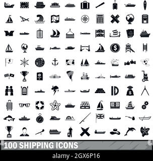 100 voyage icons set, le style simple Illustration de Vecteur