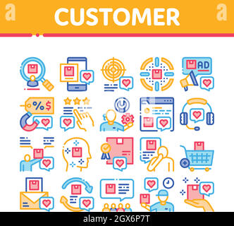 Les icônes de collecte du parcours client de l'acheteur définissent le vecteur Illustration de Vecteur