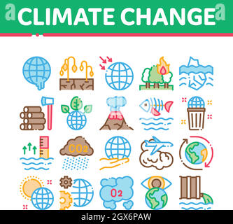 Collection d'icônes Climate change Ecology Set Vector Illustration de Vecteur