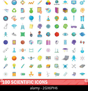 100 icons set scientifique, cartoon style Illustration de Vecteur