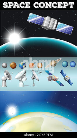 Planètes dans l'espace et autres objets Illustration de Vecteur