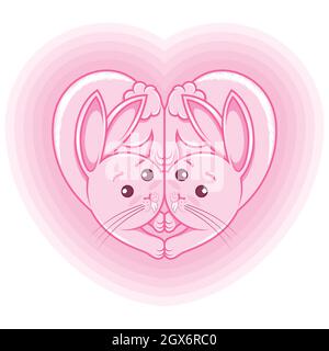 Motif vectoriel de lapins en forme de coeur, mascotte en forme de coeur Illustration de Vecteur