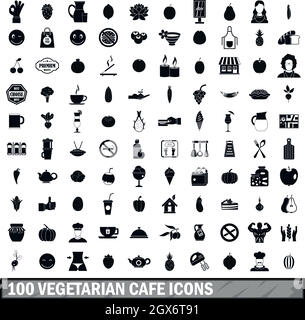 100 café végétarien icons set dans un style simple Illustration de Vecteur