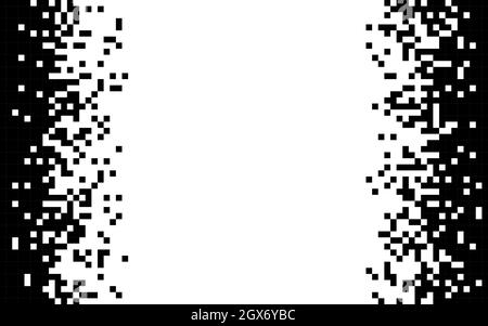 Arrière-plan monochrome en pixels. Carrés blancs et noirs. Visualisation de la désintégration. Motif demi-ton abstrait. Texture mosaïque aléatoire. Vecteur Illustration de Vecteur