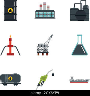 Icônes huile et pétrole, style plat Illustration de Vecteur