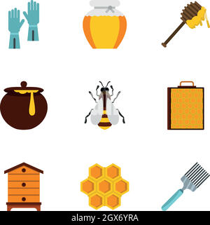 L'Apiculture icons set, style plat Illustration de Vecteur