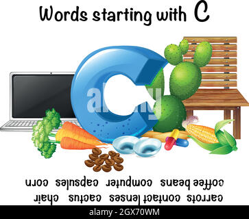 Mots commençant par la lettre C. Illustration de Vecteur