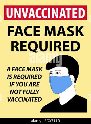 Masque facial non vacciné signe requis avec une personne portant un masque - Illustration vectorielle Illustration de Vecteur