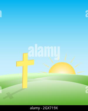 Motif de la circulaire du dimanche de Pâques au lever du soleil avec croix - Illustration vectorielle Illustration de Vecteur