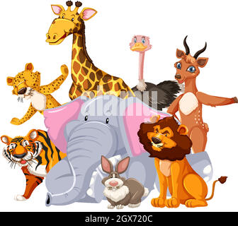 Groupe de personnages de dessins animés d'animaux sauvages Illustration de Vecteur