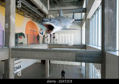 Modèle de requin de Jaws au Academy Museum of Motion Pictures à Los Angeles, Californie Banque D'Images