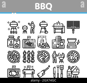 Barbecue cuisson barbecue Collection icônes Set Vector Illustration de Vecteur