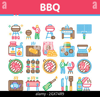 Barbecue cuisson barbecue Collection icônes Set Vector Illustration de Vecteur
