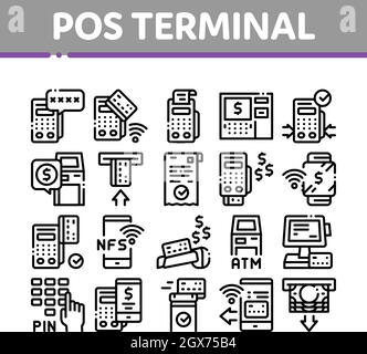 Les icônes de collecte de terminaux POS définissent le vecteur Illustration de Vecteur