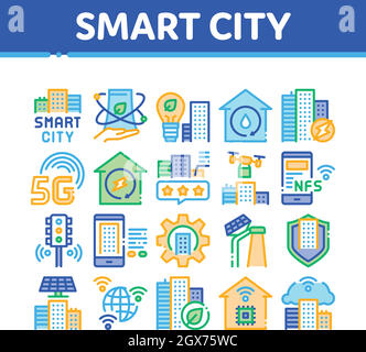 Smart City Technology Collection Icons Set Vector Illustration de Vecteur