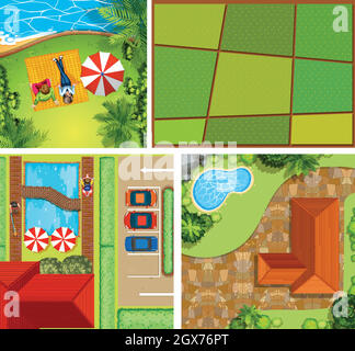 Vue de dessus de la maison et du parc Illustration de Vecteur