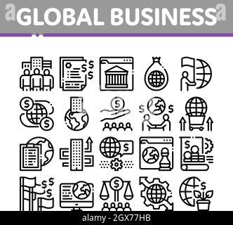 Les icônes de la stratégie de financement d'entreprise mondiale définissent le vecteur Illustration de Vecteur