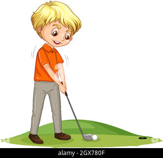 Personnage de dessin animé d'un garçon jouant au golf sur fond blanc Illustration de Vecteur