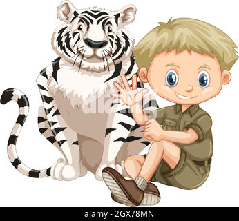 Un Safari Boy et Tiger Illustration de Vecteur