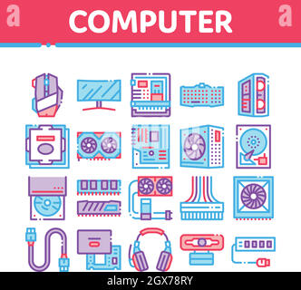 Computer Technology Collection Icons Set Vector Illustration de Vecteur