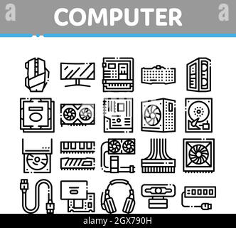 Computer Technology Collection Icons Set Vector Illustration de Vecteur