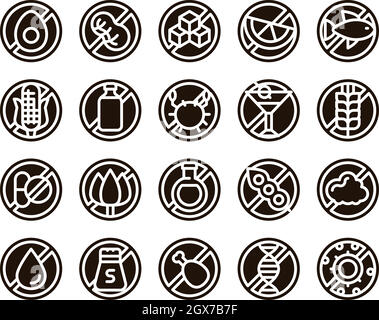 Produits sans allergènes Glyph Icons Set Vector Illustration de Vecteur