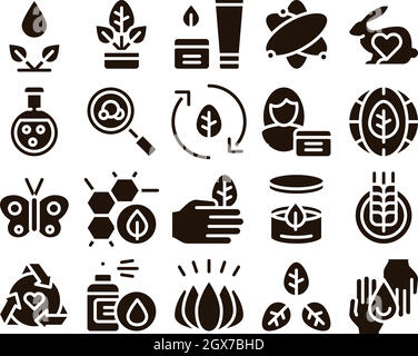Cosmetics biologiques glyphe Icons Set Vector. Illustration de Vecteur