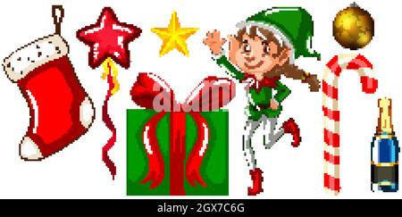 Ensemble de décorations de noël sur fond blanc Illustration de Vecteur