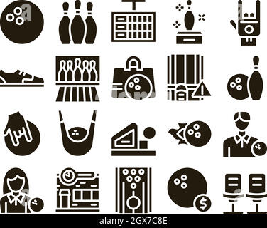 Outils de jeu de bowling Glyph Set Vector Illustration de Vecteur