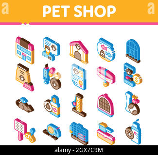 PET Shop Isométrique éléments icônes définir le vecteur Illustration de Vecteur