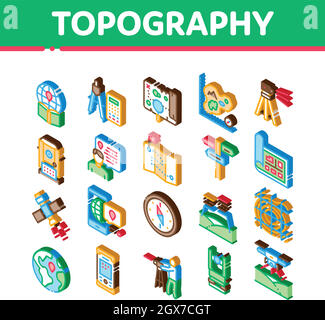 Recherche topographique Isométrique icônes définir vecteur Illustration de Vecteur
