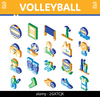 Jeu de volley-ball Isométrique icônes définir le vecteur Illustration de Vecteur
