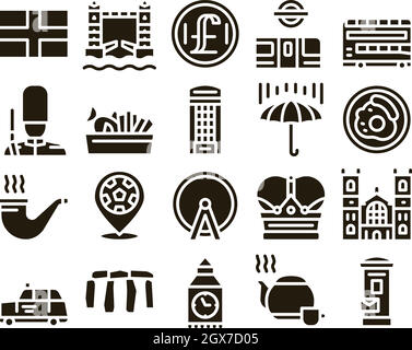 Angleterre Royaume-Uni Glyph Set Vector Illustration de Vecteur