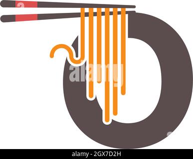 Lettre O avec baguettes et modèle de conception de logo d'icône de nouilles Illustration de Vecteur
