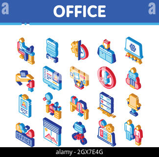 Les icônes isométriques de bureau et d'espace de travail définissent le vecteur Illustration de Vecteur
