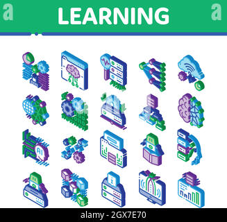 Apprentissage machine ai Isométrique icônes définir le vecteur Illustration de Vecteur