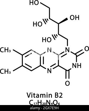 Vitamine B2 structure moléculaire de la riboflavine. Vitamine B2 riboflavine formule chimique squelettique. Formules moléculaires chimiques Illustration de Vecteur