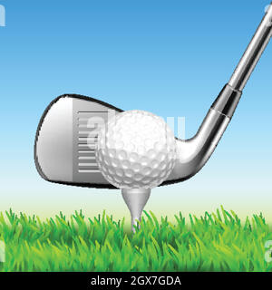 Illustration du vecteur d'équipement de jeu de club de golf et de balle sur t-shirts Illustration de Vecteur