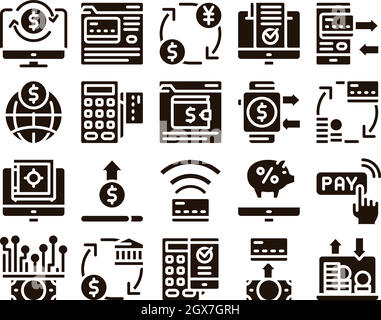 Transactions en ligne Glyph Icons Set Vector Illustration de Vecteur