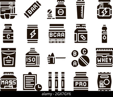 Sport Nutrition cellules Glyph Icons Set Vector Illustration de Vecteur