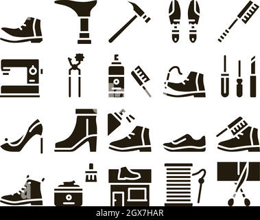 Équipement de réparation de chaussures Glyph Set Vector Illustration de Vecteur