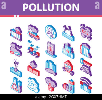 Pollution de la nature vecteur Isométrique icônes ensemble Illustration de Vecteur