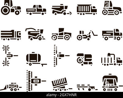 Véhicules agricoles Glyph Icons Set Vector Illustration de Vecteur